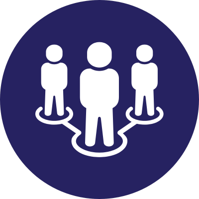 three people connected by lines