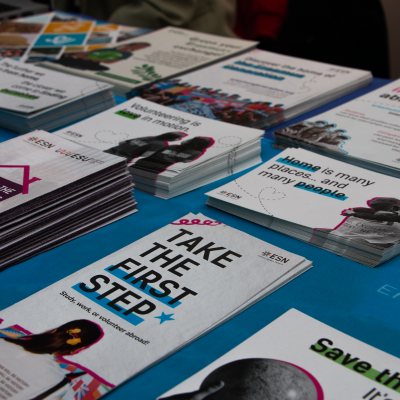 Image of panflets on a table.